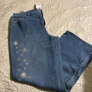 Logo denim capris embroidery